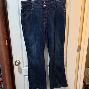 Women's Dark Indigo Wide Leg Jeans with Front Seam